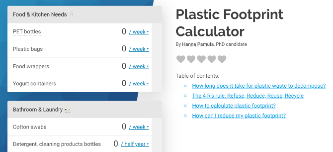 Hitung penggunaan plastik tahunan Anda dan pemborosan dengan Kalkulator Jejak Kaki Plastik Omni Calculator