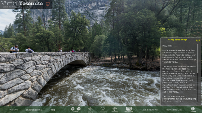 Virtual Yosemite menawarkan bidikan panorama 360 derajat dan audio hotspot utama di taman nasional