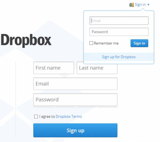 antarmuka web dropbox