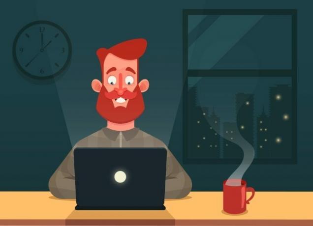 bekerja di laptop sepanjang malam