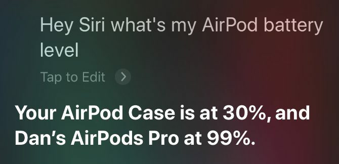 Siri membacakan persentase baterai AirPods