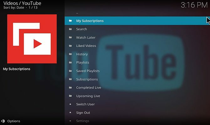 Cara Memasang dan Menggunakan YouTube Kodi Add-On - menu beranda add-on