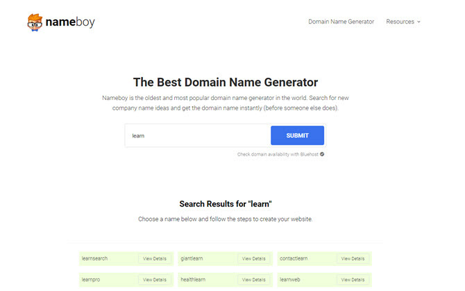 Situs web Nameboy untuk menemukan nama domain