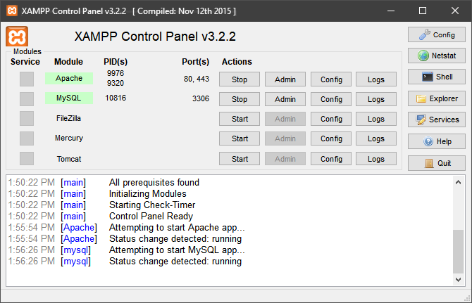 panel kontrol xampp