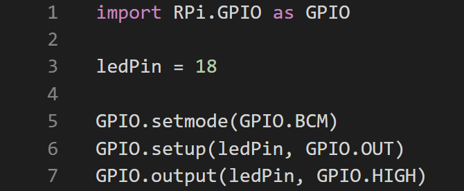 Kode untuk mengatur dan LED ke Output menggunakan RPi. Perpustakaan GPIO