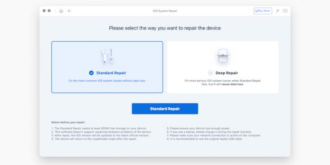 Layar perbaikan sistem iOS untuk ReiBoot Standard atau Deep