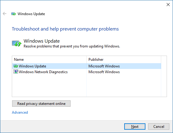 Pembaruan Windows FixIt Windows 10