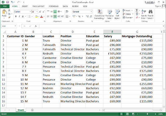 Contoh Lembar Kerja Excel 2013