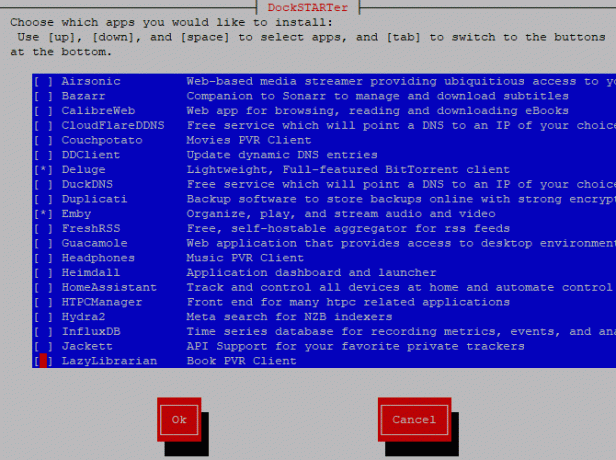 Menu Konfigurasi Instalasi Aplikasi Dockstarter