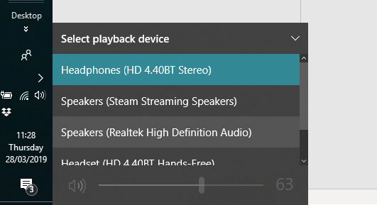 Pilih speaker yang benar di Windows 10