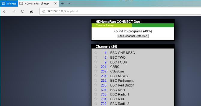 Jajaran saluran TV HD HomeRun