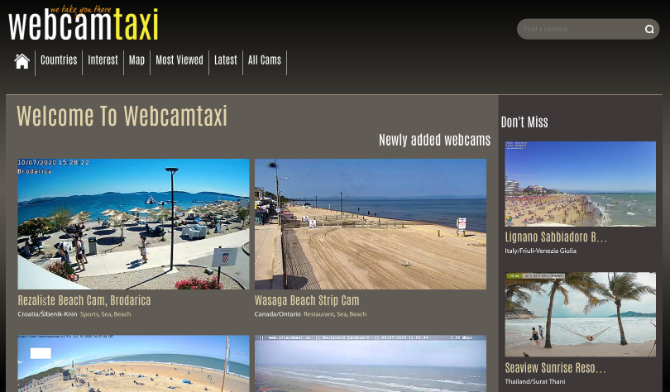 Webcam Taxi memiliki direktori yang dikategorikan dengan rapi dari webcam hidup terbaik di seluruh dunia