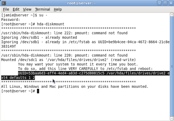 Menyiapkan Server Rumah Amahi - Menambahkan Drive ke Server Anda [Linux] 8 salin baris ini ke hm diskmount stuff