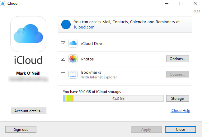 Screenshot Pengaturan Panel Kontrol iCloud