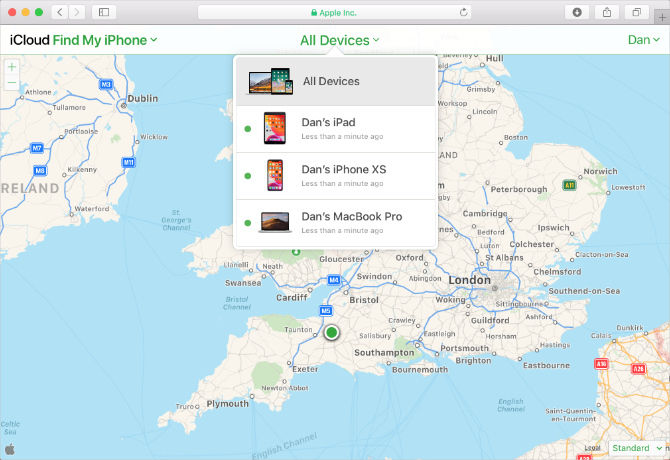 Temukan halaman web peta iPhone Saya dari situs web iCloud