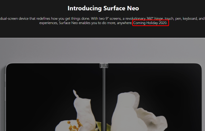 Halaman produk Microsoft Surface Neo sebelum penundaan