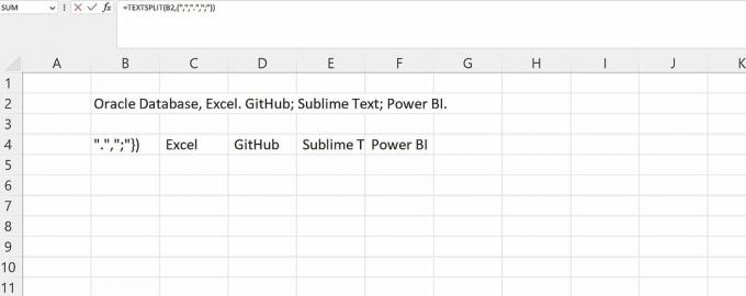 Spreadsheet cara menggunakan fungsi TEXTSPLIT saat ada beberapa pembatas