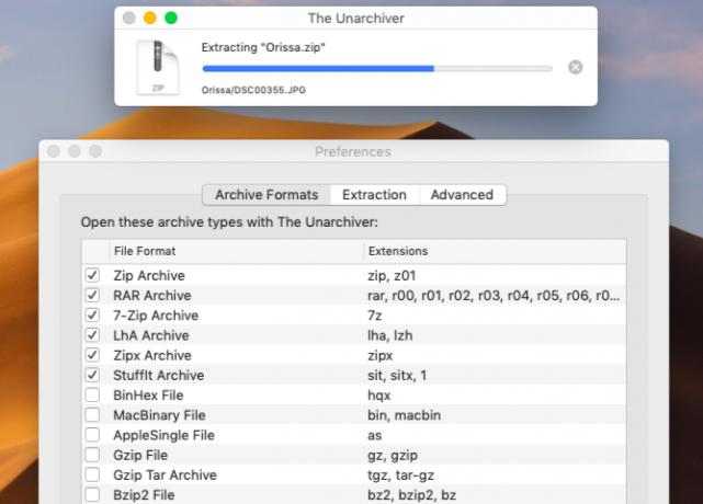 Ekstraksi file dengan The Unarchiver di macOS