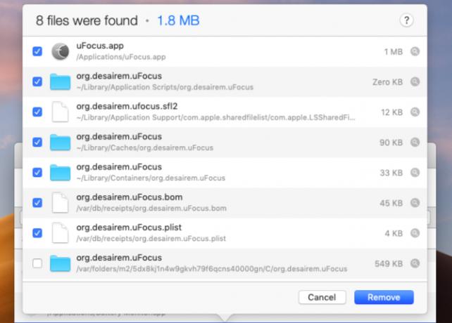 File ditemukan untuk dihapus di AppCleaner di macOS