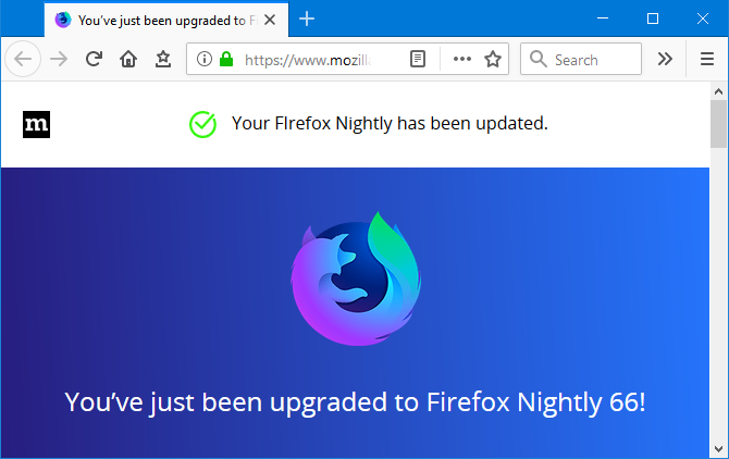 Tangkapan layar Firefox Nightly