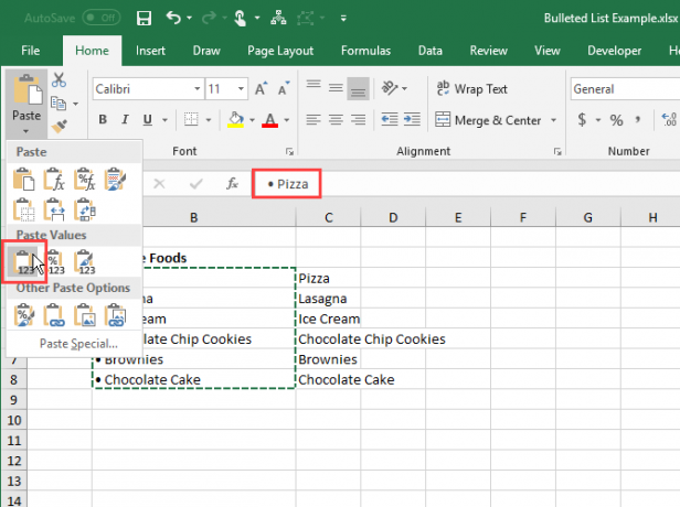 Rekatkan Nilai hanya di Excel