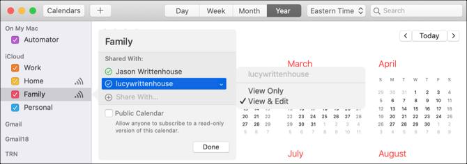 Kalender Berbagi Mac Tambahkan Orang dan Izin