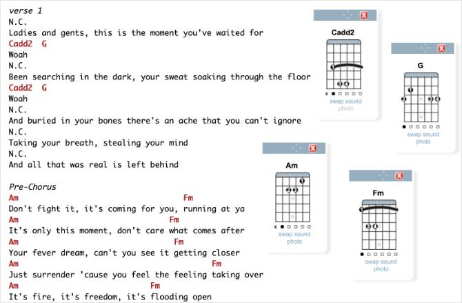 Halaman E-Chords menampilkan The Greatest Show Guitar Chords