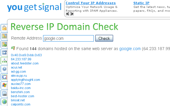 Temukan Situs Lain yang Berjalan di Server Hosting Anda dengan YouGetSignal yougetsignalreverseip