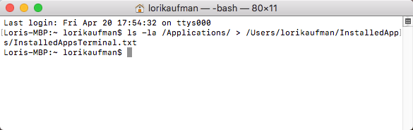 Buat daftar aplikasi yang terinstal dari folder Aplikasi menggunakan Terminal