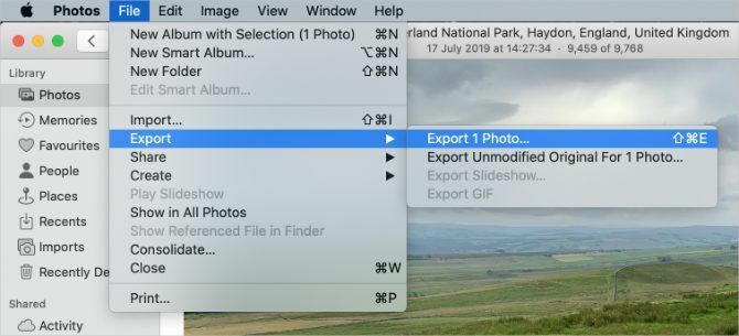 Opsi Ekspor Foto dalam Foto di Mac