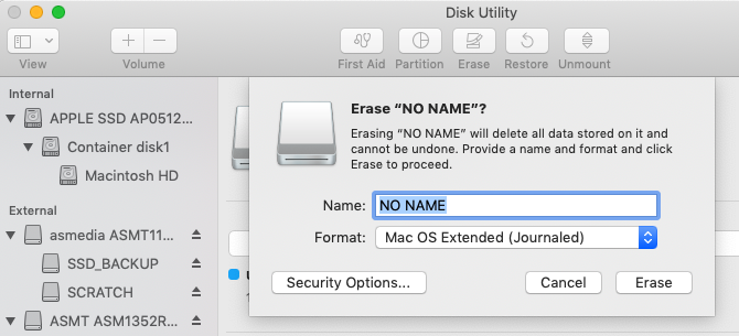 Cara menghapus flash drive dari Disk Utility pada Mac