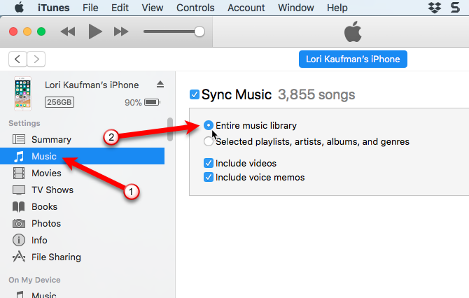 iTunes menyelaraskan perpustakaan musik