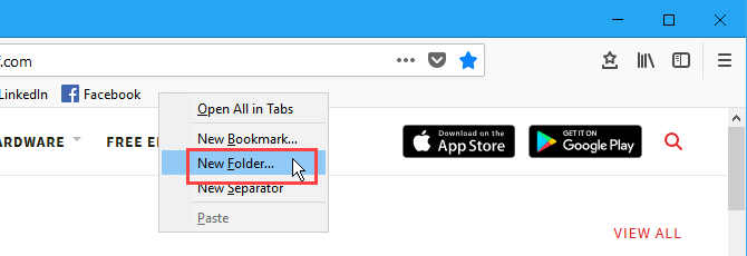 Buat folder penanda baru di bilah Bookmark di Firefox