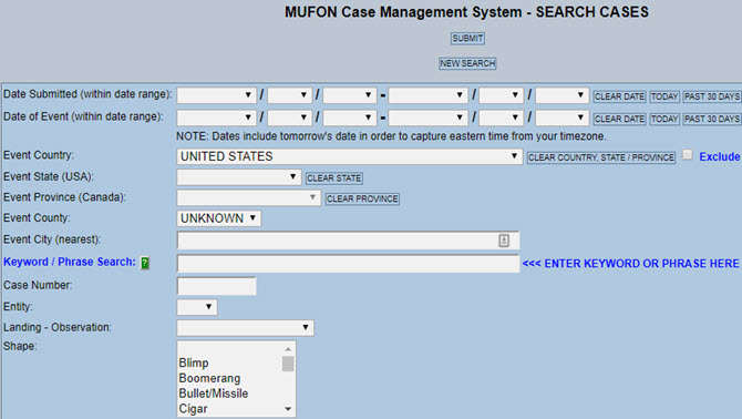 database mufon ufo