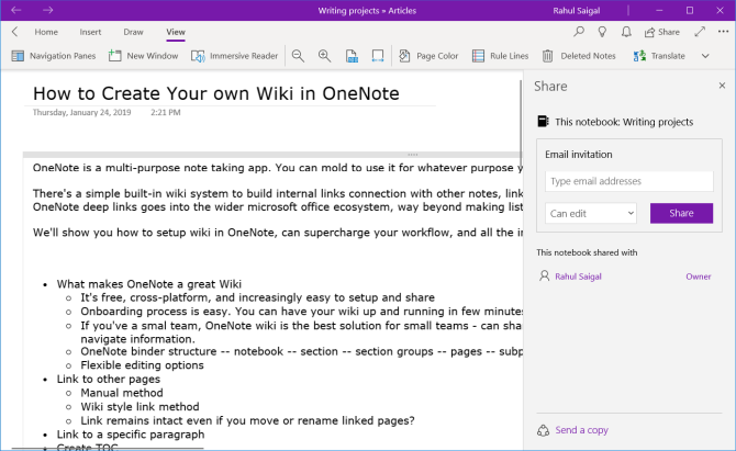 berbagi buku catatan dengan OneNote untuk Windows 10