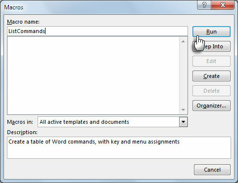 Jalankan Makro dengan "ListCommands"