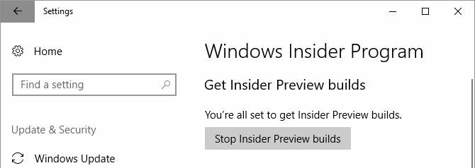 Windows 10 Stop Insider Preview Builds