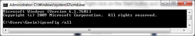 Command Prompt ipconfig all