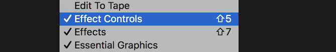 Menu kontrol efek Premiere Pro