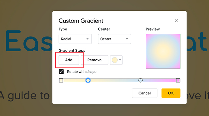 Gradien Kustom Google Slide Memindahkan Stop Warna Kedua