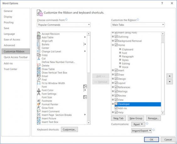 Tab Pengembang Microsoft Word
