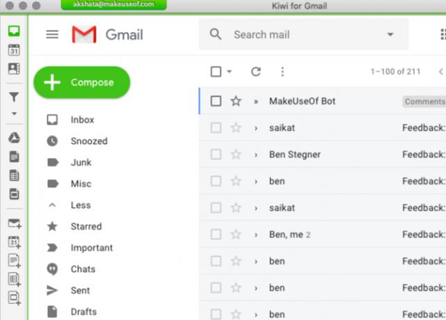 Kiwi untuk antarmuka kotak masuk default Gmail di Mac