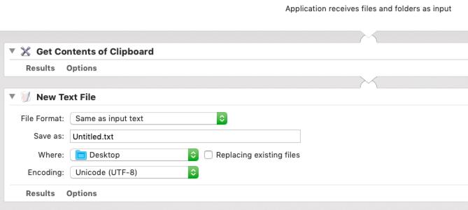 Aplikasi automator untuk menyalin konten clipboard ke file teks pada Mac