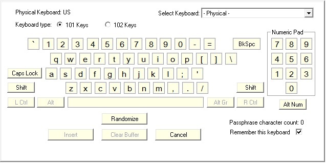 Keyboard virtual untuk utilitas Kata Sandi