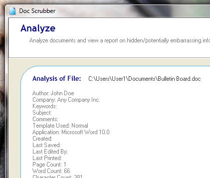 Cara Menggosok Metadata Dari Dokumen Word [Windows] docscrubber analysisofscrubbeddoc