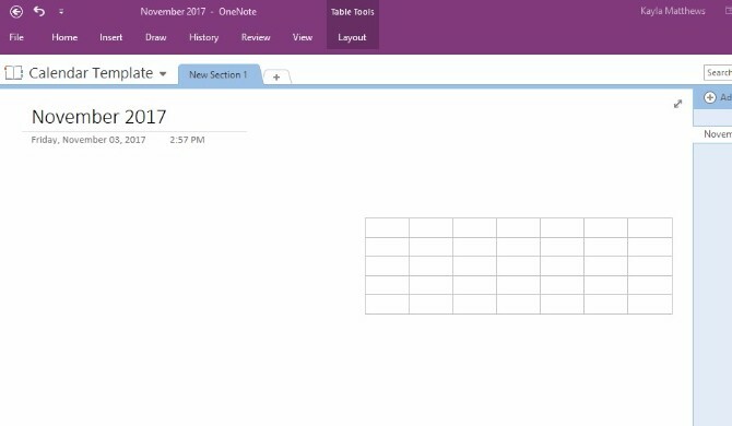 buat templat kalender onenote