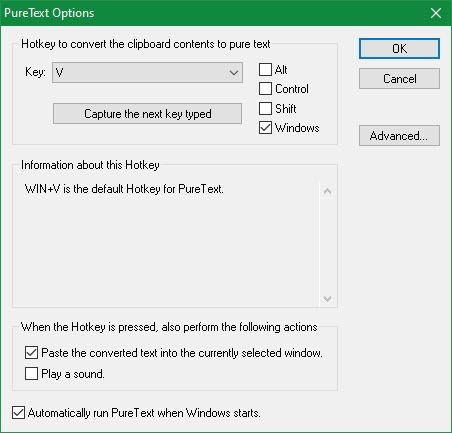 Opsi PureText Windows