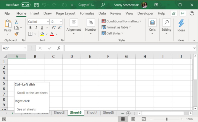 Excel Scroll Tabs - Arrows