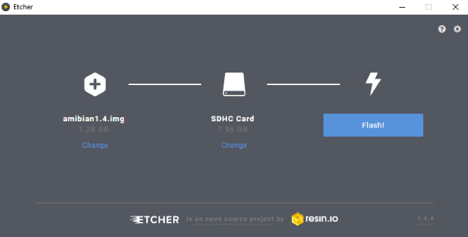 Bakar OS Amibian ke kartu SD dengan Etcher