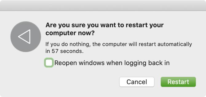 Hapus centang Buka Kembali Windows Di Mac Restart